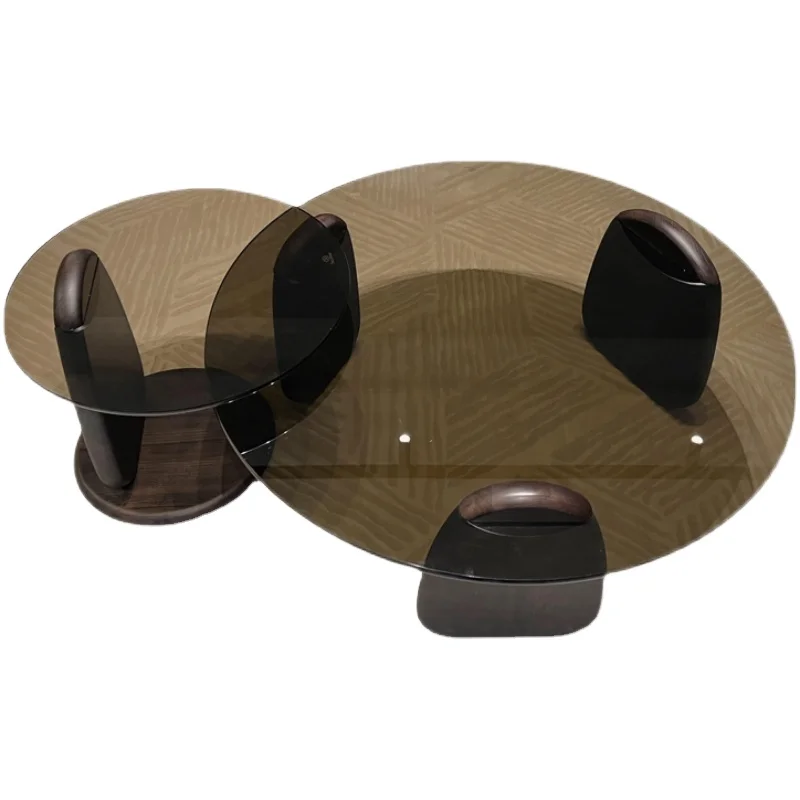 Hotel luxury modern tea center table living room furniture round tempered black glass  coffee table
