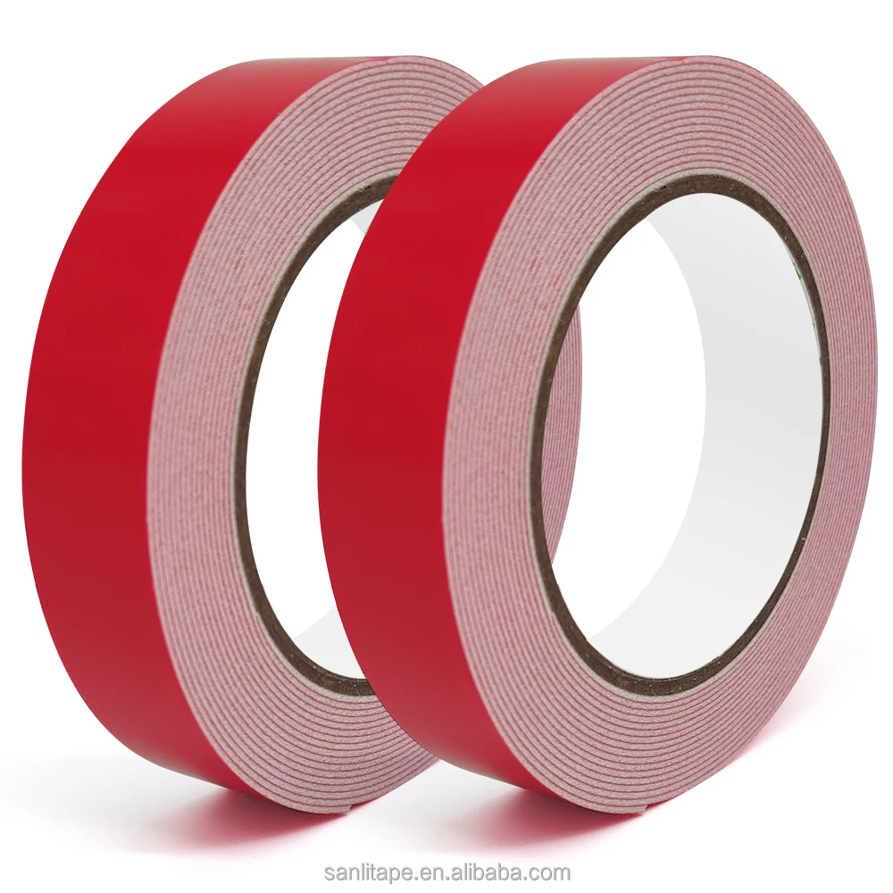Factory Double Sided Adhesive Foam Tape  Red Film High Sticky White PE foam 1mm* 25mm*2m