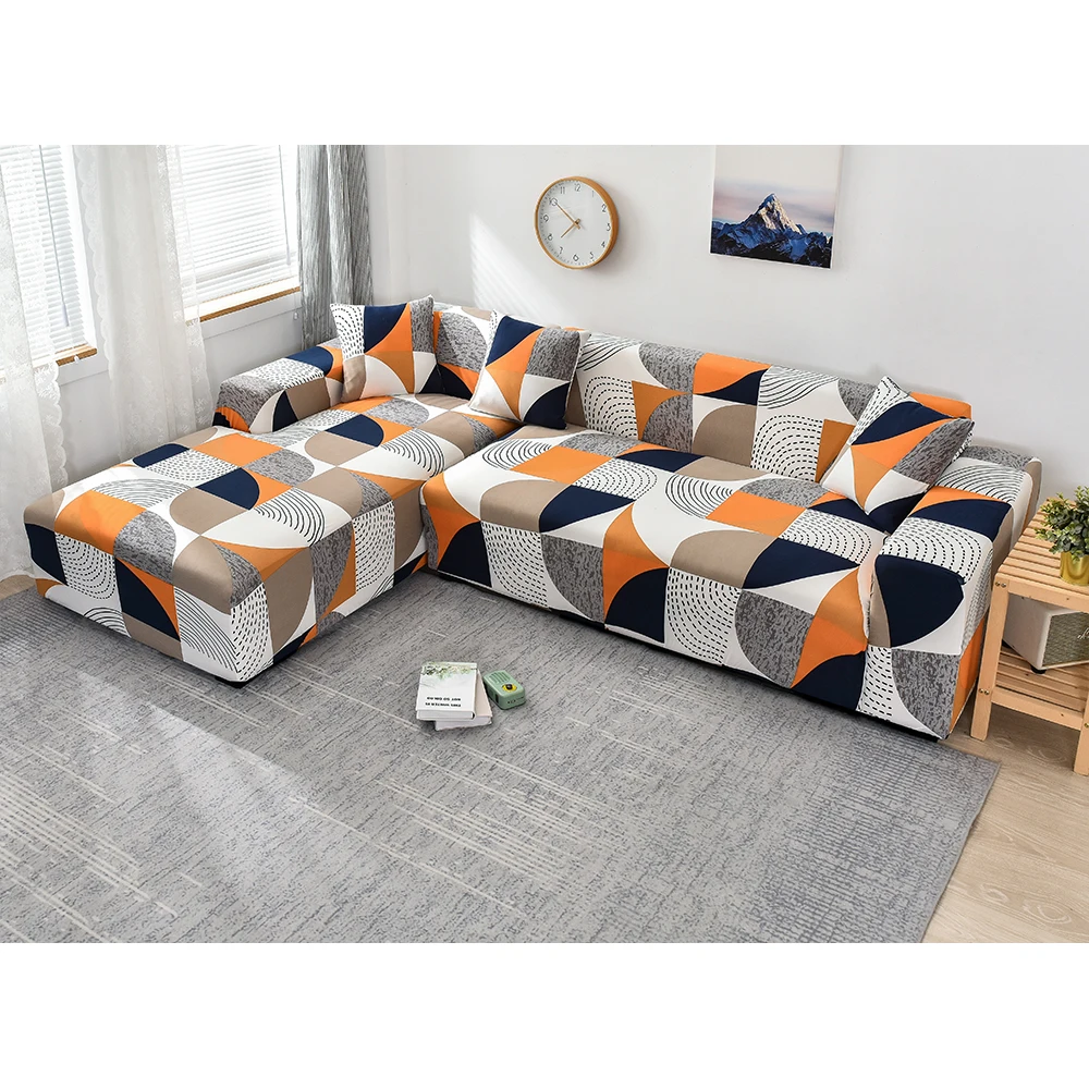 Elastic Sofa Cover for Living Room 1/2/3/4 Seater Polyester L-Shaped Corner Sofa Cover Geometric Patterns Slipcover Protector
