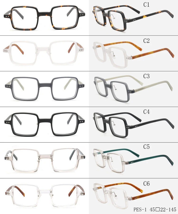 PES1 Retro Personality Rectangular Polygon Optical Glasses Optical Eyeglasses Tortoiseshell Transparent Acetic Acid Plate Solid