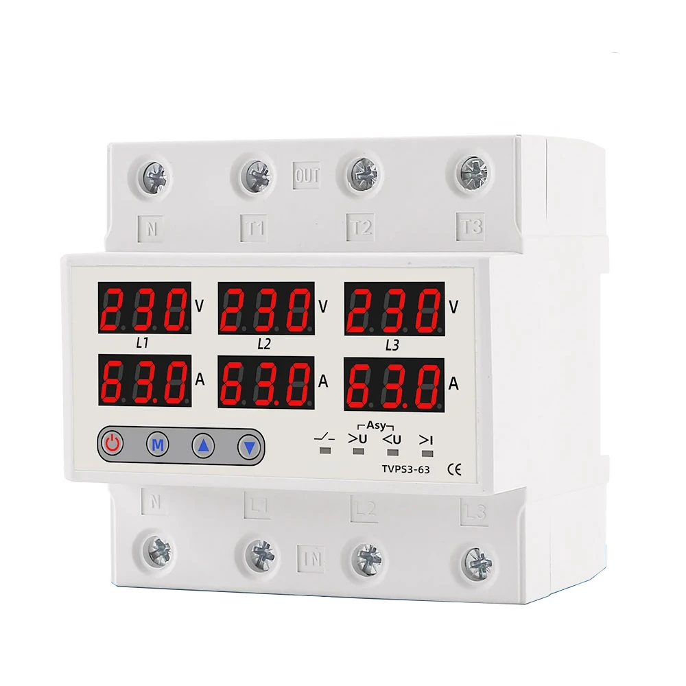 3 Three Phase Voltage Current Relay Protector 100A 63A 60A 220V 3P Over Under Voltage Relay Current Limiter Adjustable Protector