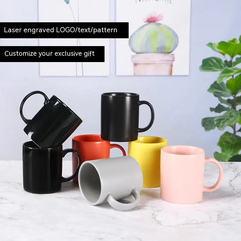 Creative simple macaron color household ceramic mug breakfast water cup small clear cup custom logo text