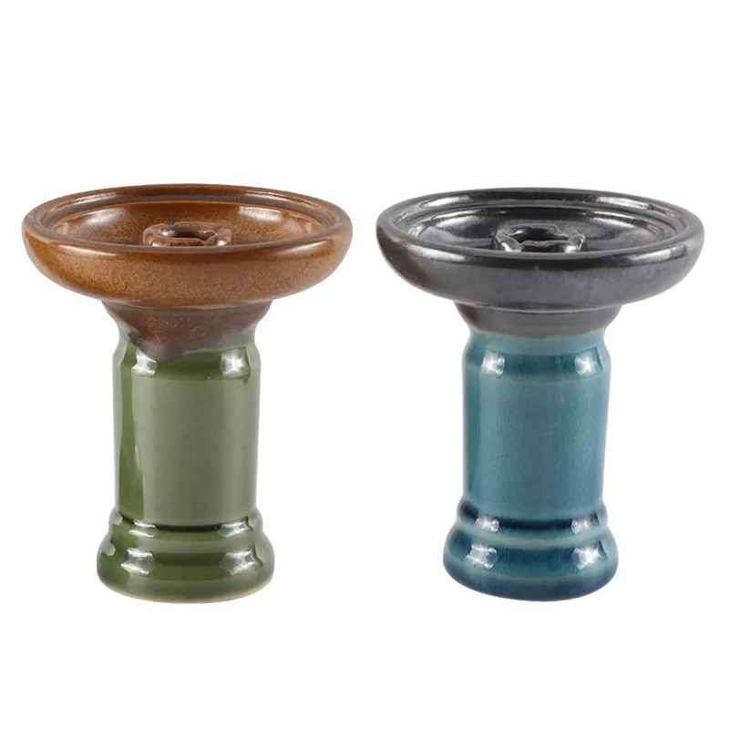 Erliao Traditional Green Blue 10.1cm Hookah Head Clay Hookah Head Bowl One Hole Ceramic Head Pot Wholesale