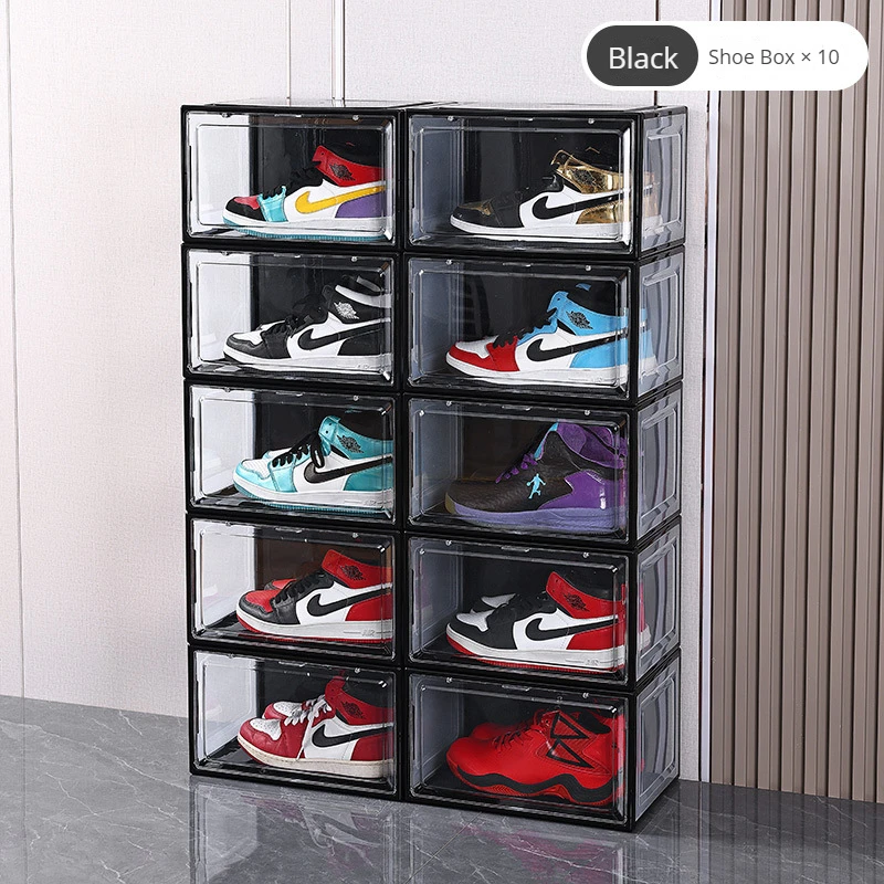 Wholesale transparent acrylic shoe box magnetic suction side door with lid storage box shoe box AJ Sneakers storage