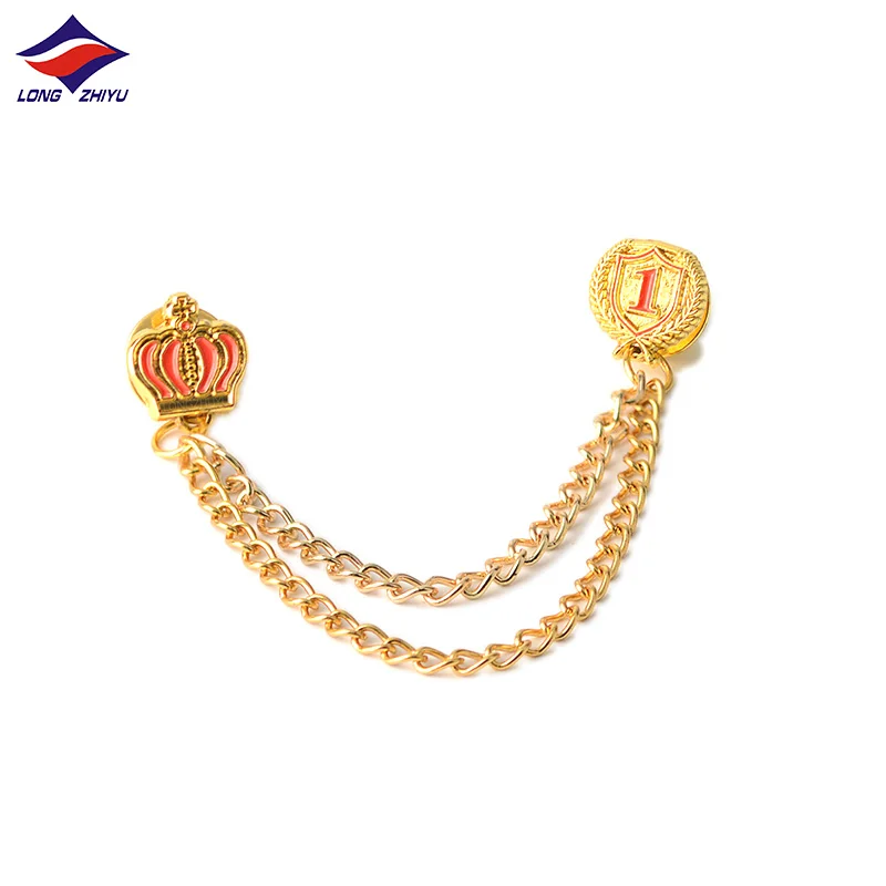 Longzhiyu 15 Years Factory Custom Cartoon Lapel Pins Gold Plating Chain Brooches Metal Shirt Badges Brooch Pins