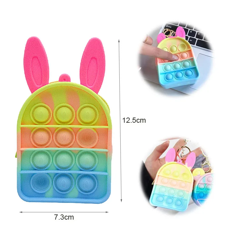 Cartoon Silicone Wallets Coin Zipper Push Popping Fidgets Key Chain Pop Fidget Toys Silicone Popper Pouch