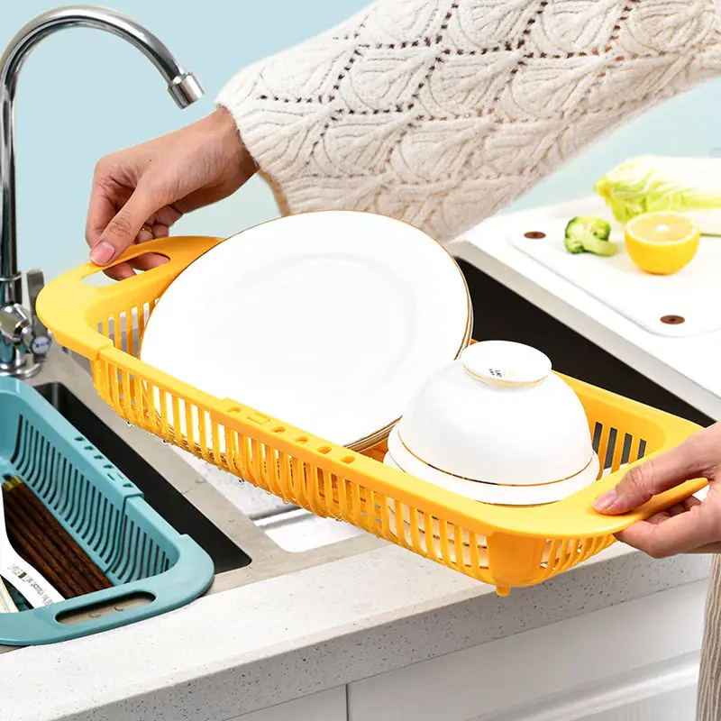 Kitchen Leftovers Hanging Filtering Extendable Collapsible Drain Basket Over The Sink Colander Strainer For Vegetable Fruit
