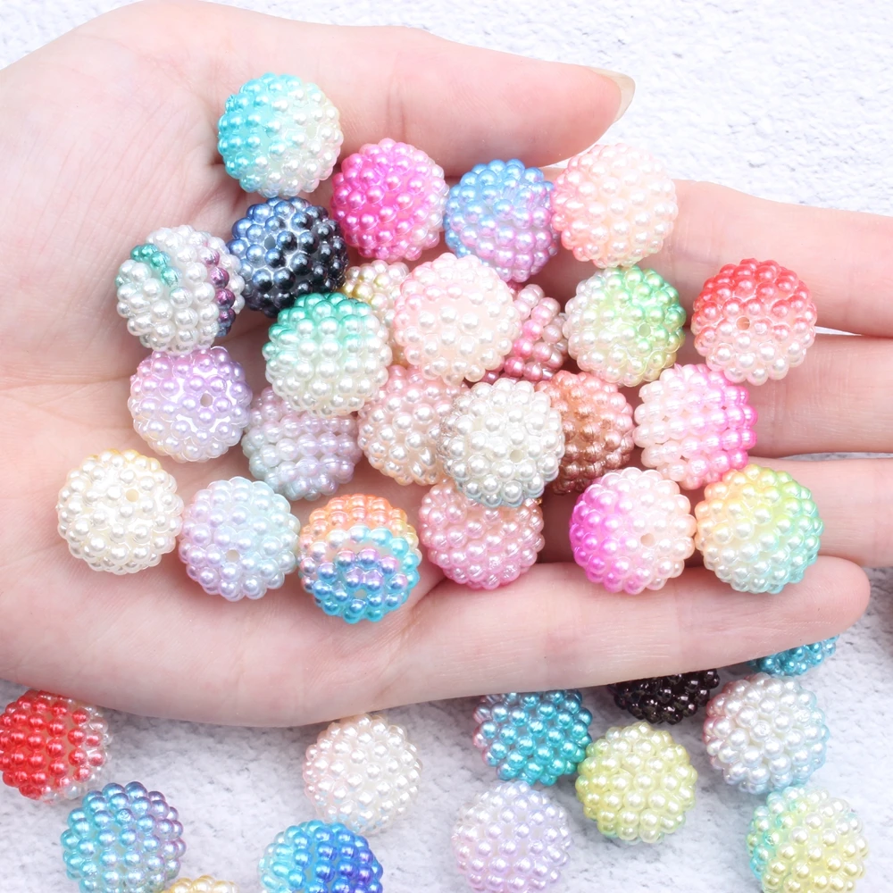 New Style 200pcs 15mm Multicolor Bayberry Perforation Pearl Beads Hole Round Resin Pearl DIY Dress Making Jewelry Decorations