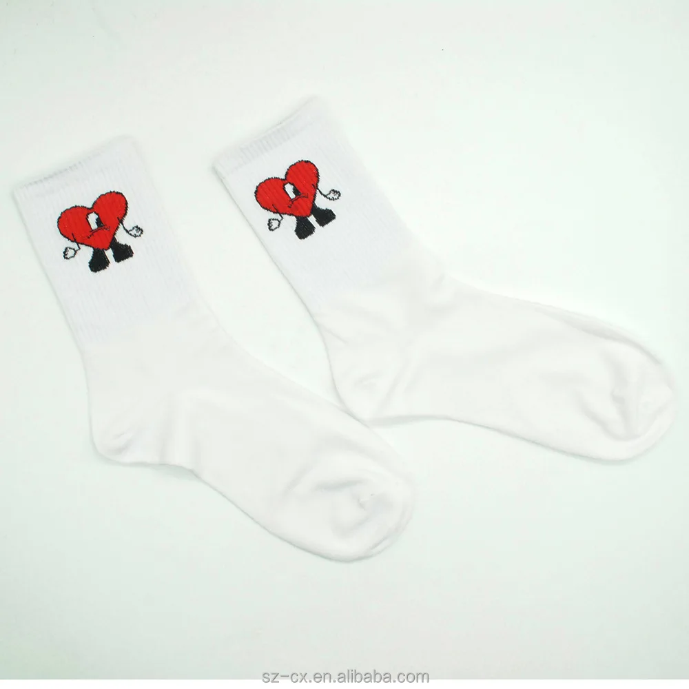 2022 fashion spring compression unisex adults men embroidery cotton bad bunny heart sock hosiery stockings men bad bunny sock