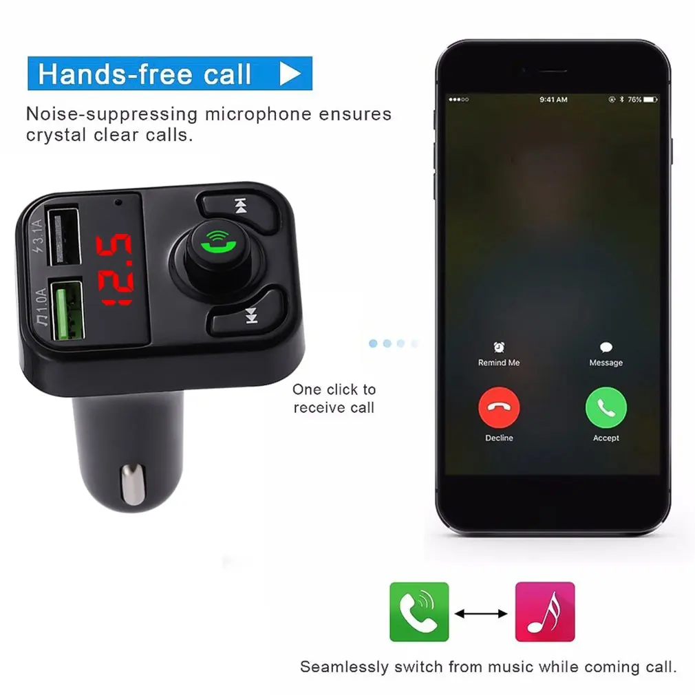 Универсальное беспроводное зарядное устройство BT5.0 с двумя USB-портами и функцией быстрой зарядки