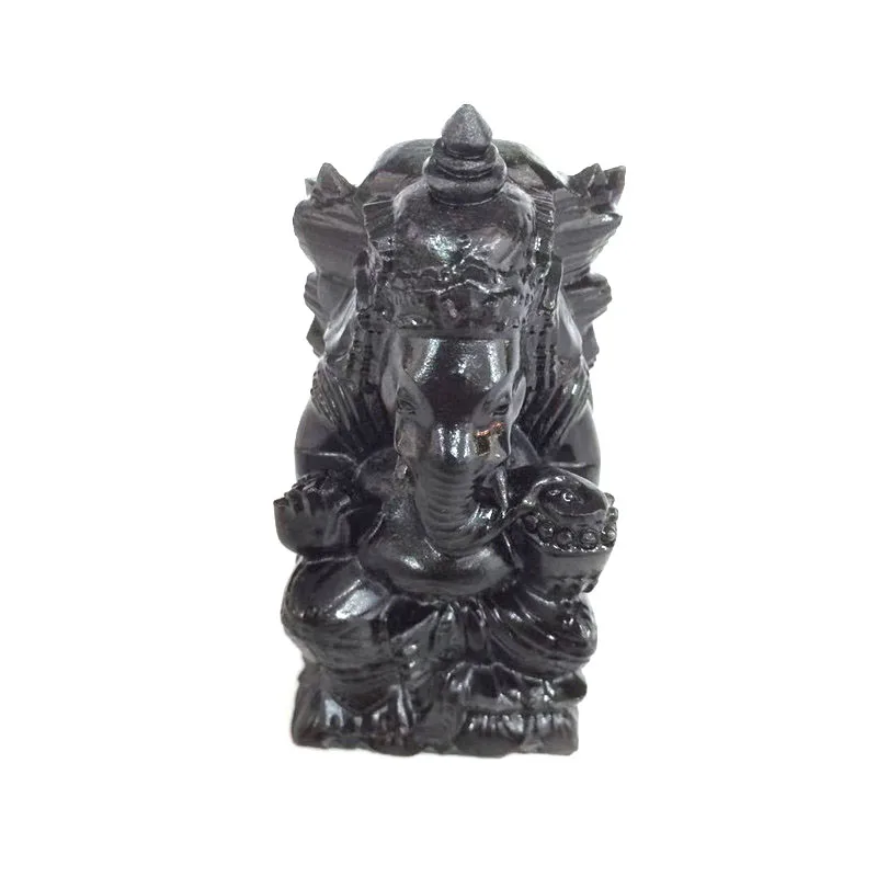 Hot sale natural hand carved healing quartz black obsidian crystal ganesha statue for decoration