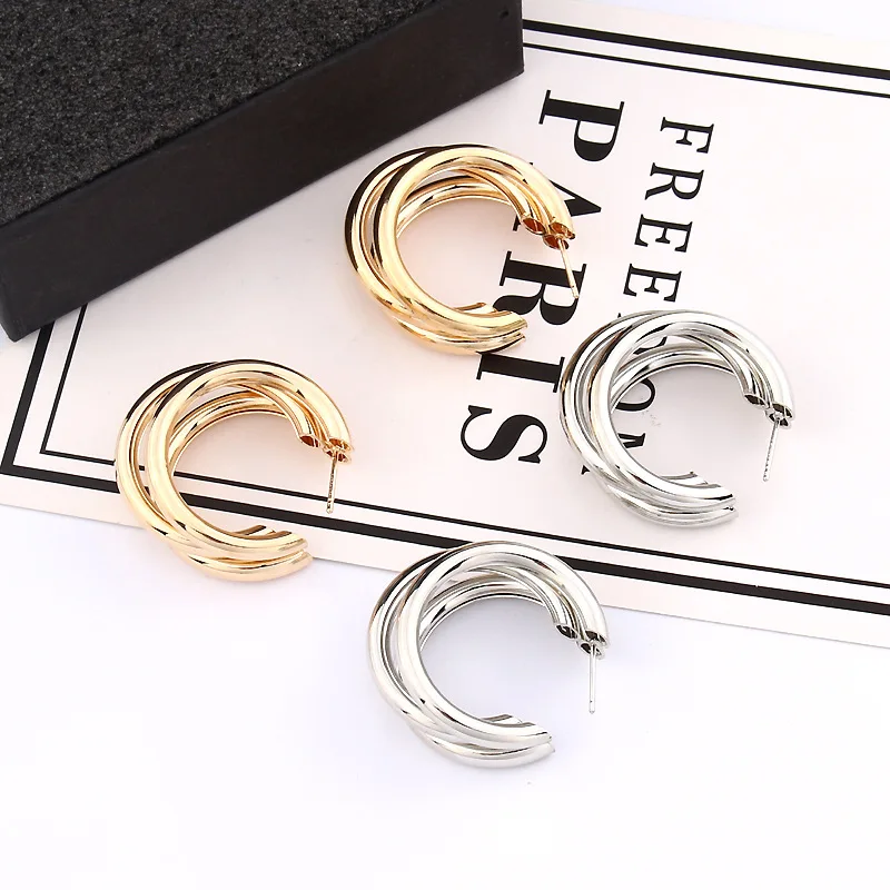 Trendy Fashion Woman 2023 Gold Color Earring Korean Statement Metal Hoop Jewelry Earring