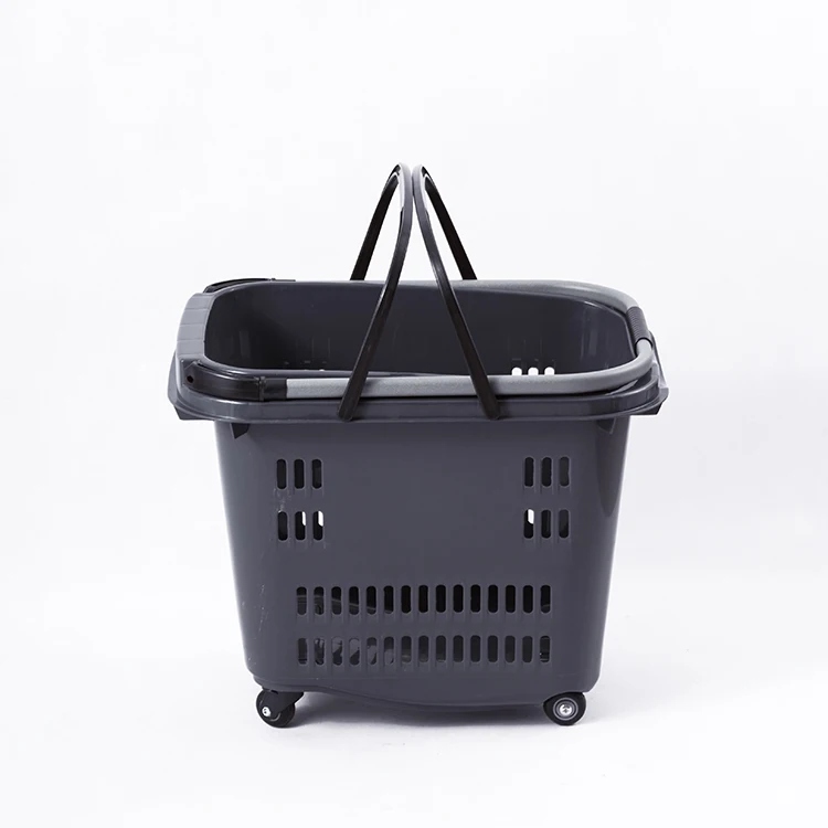 High Quality Luxury Medium Four Wheel supermarket Shopping Basket Aluminum Alloy Handle plastic basket