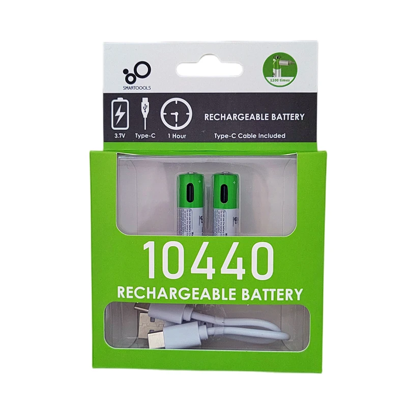 Pre-Charged 3.7V 750mAh Over 1000 Cycles Lithium Ion 10440 Battery USB Rechargeable Batteries With Type-C Cable
