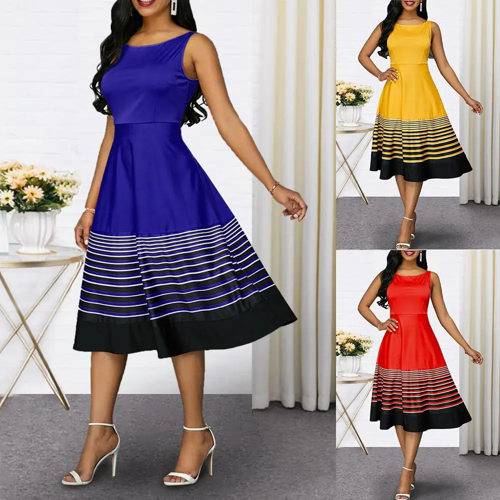 Round Neck Sleeveless High Wais Hem bar Maxi Dress Casual Dress