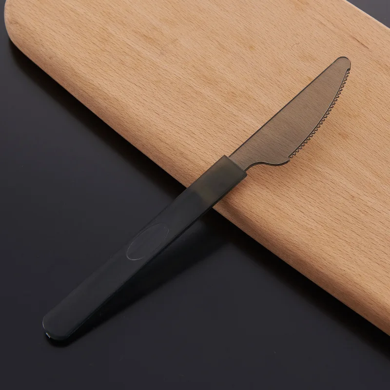 Disposable Black Long Handle Thickened Plastic Cutlery Fork Spoon Translucent