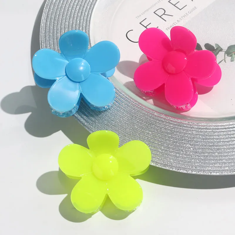 acetate 7cm bloom daisy hair claw clip wholesale green 3d flower claw clip curly ponytail holder hot sale solid color shark clip
