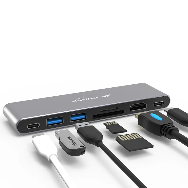 Многофункциональный 7 prot USB C концентратор Поддержка SD TF карты Чтение HDTV высокая скорость в 2 для Mac