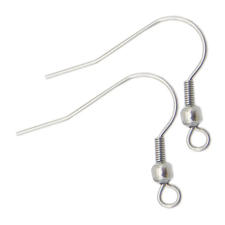 100pcs 20*22mm 316L Stainless Steel Hypoallergenic Earring Hooks Fish Earwire with Coil and Ball for Jewelry Making Accessories