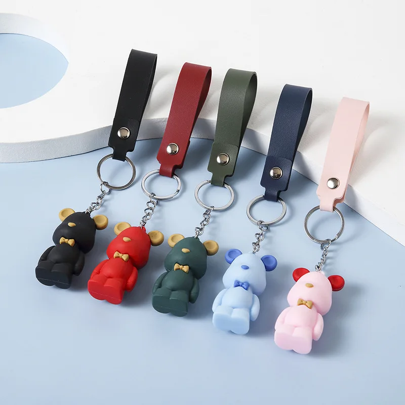 Rubber Little Bear Key Chain Cute 3D Bear Keychain Creative Doll Couple Ins Bag Pendant Leather Key Holder Promotion Gifts