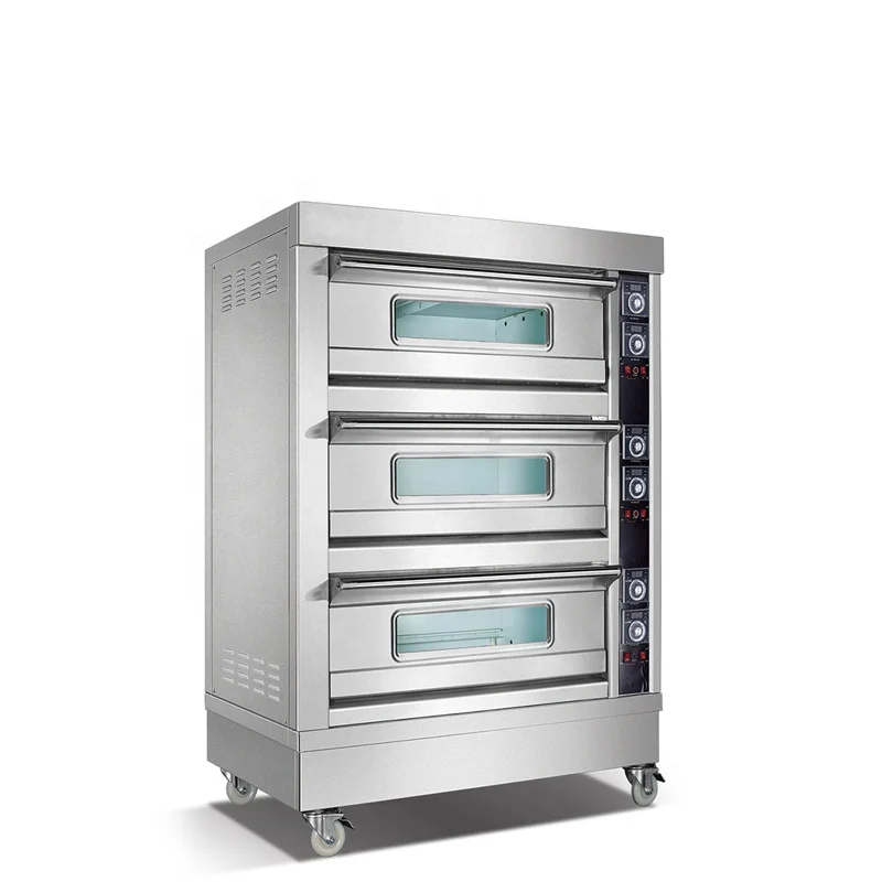 Good quality CE certificated electric digital heavy duty pizza stone plate commercial three deck industrial steel oven electric