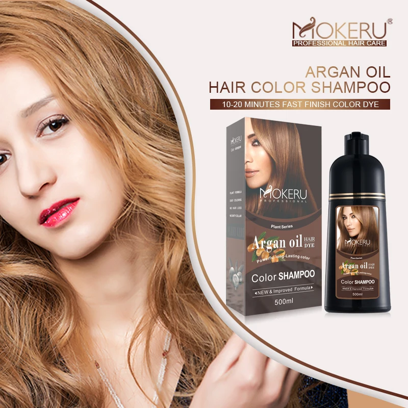 MOKERU Natural Essential Oil Hot Sale Argan Oil Hair Dye Shampoo Change Hair Color for Women Men Covering gray hair