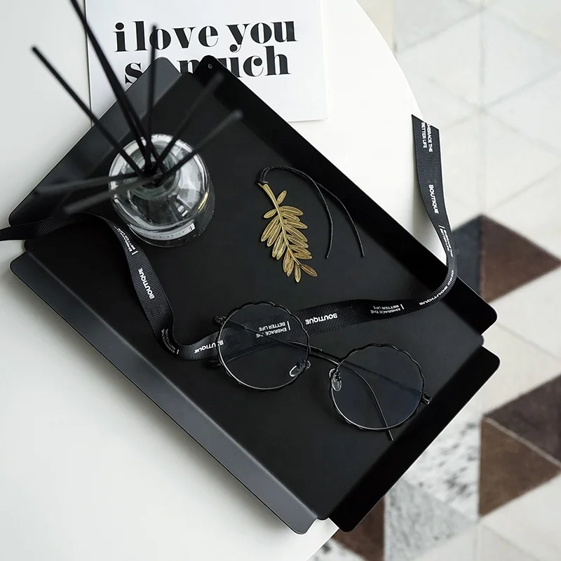 Wholesale home decorative iron tray storage plate restaurant tray metal serving tray