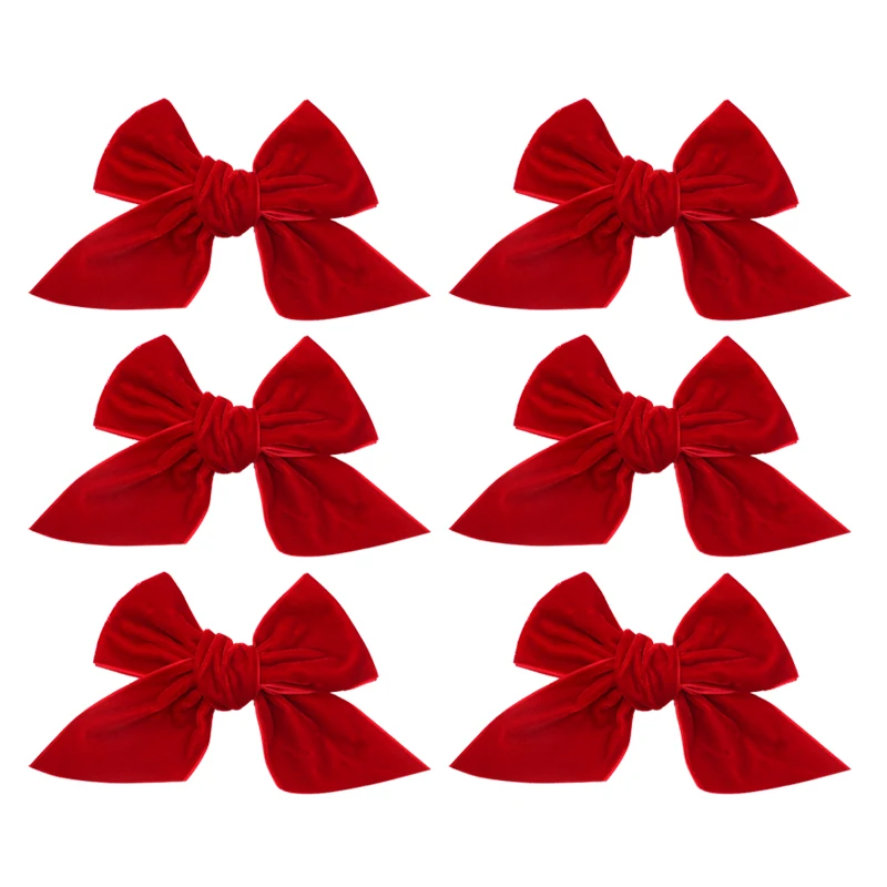 Manufacturer Custom 4cm Red Velvet Band Hand Tie Bow Decoration 100% Polyester Satin Handmade Ribbon Bows
