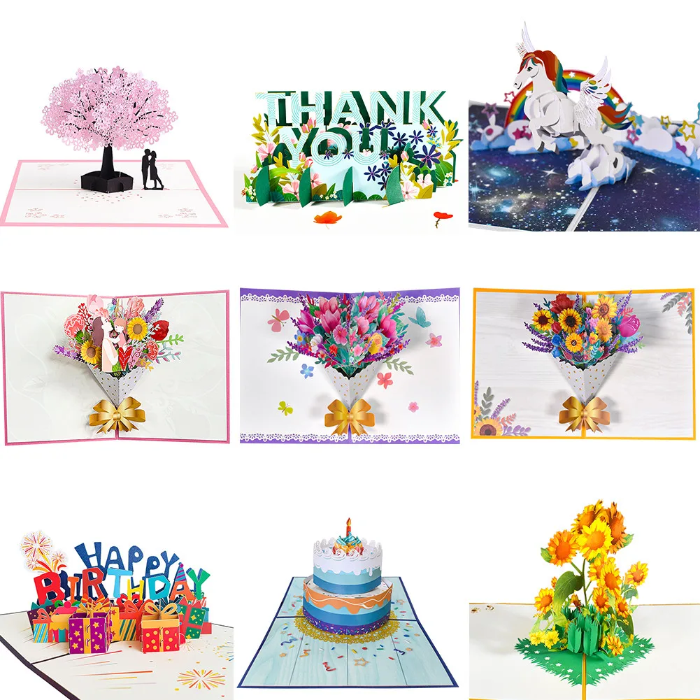 3D Pop-Up Cards Flowers Birthday Card Anniversary Gifts Postcard Maple Cherry Tree Wedding Invitations Greeting Cards