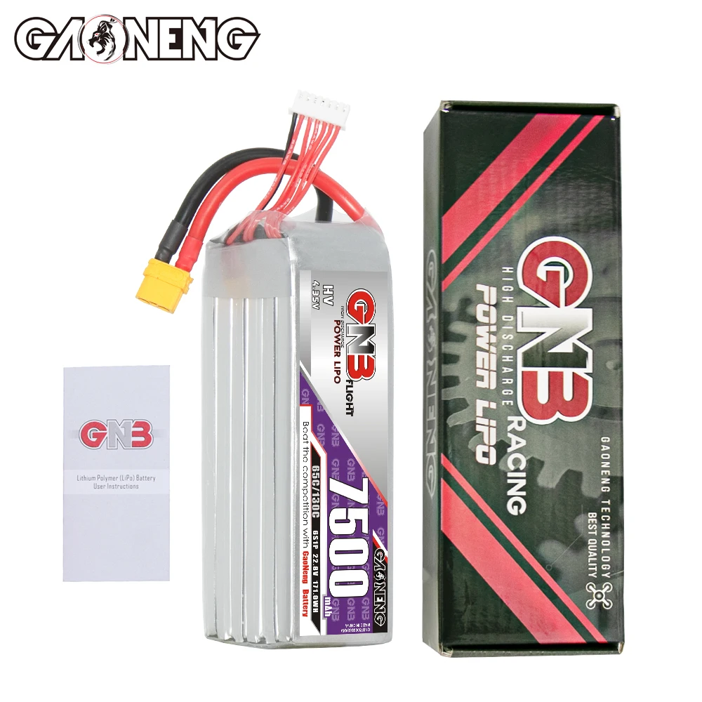 GNB GAONENG LiHV HV 7500mAh 6S 22.8V 65C 130C XT60 RC LiPo Battery RC Car Truck Tank Drone Airplane Boat Off Load on Load
