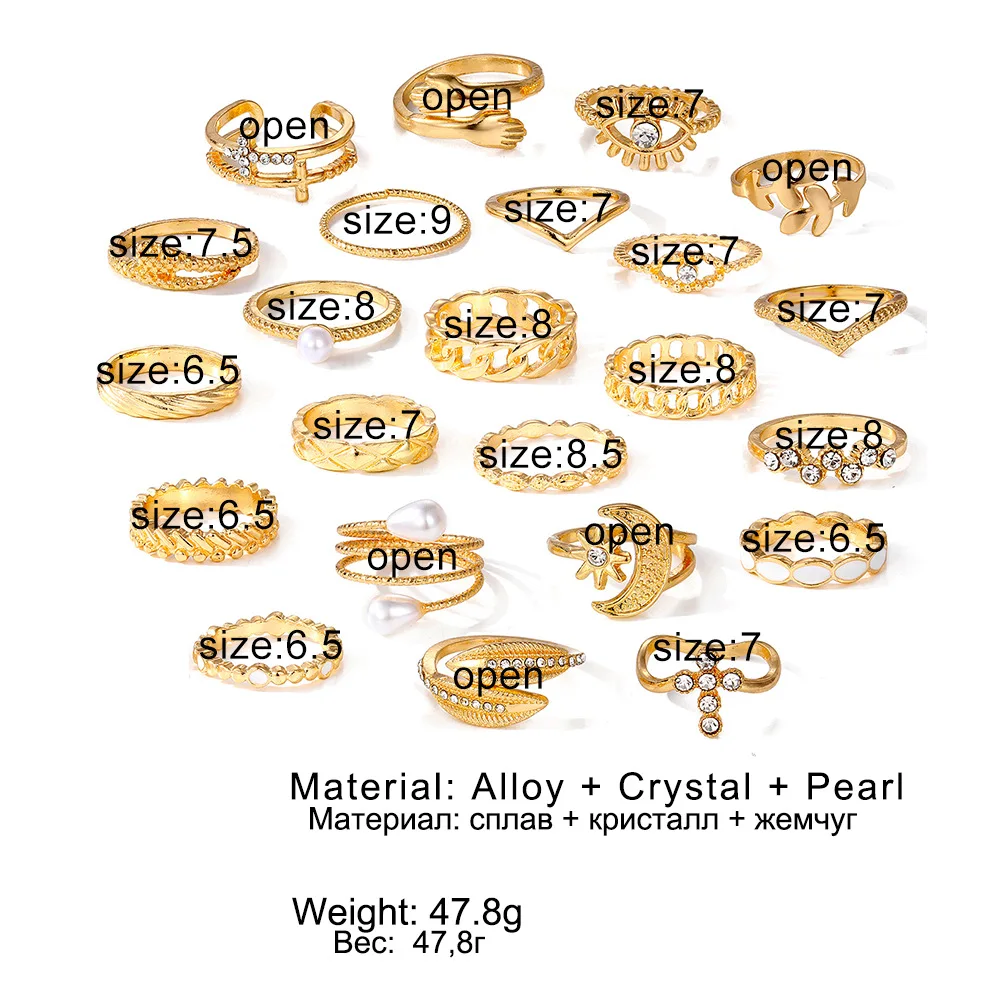 Hot diamond eye cross leaf ring multi-articular 23-piece pearl sun and moon ring