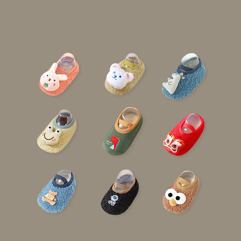New Baby Fuzzy Socks Newborn Cute No Show Learn to Walk Anti-slip Grip Kid Thick Warm Floor Shoes Socks