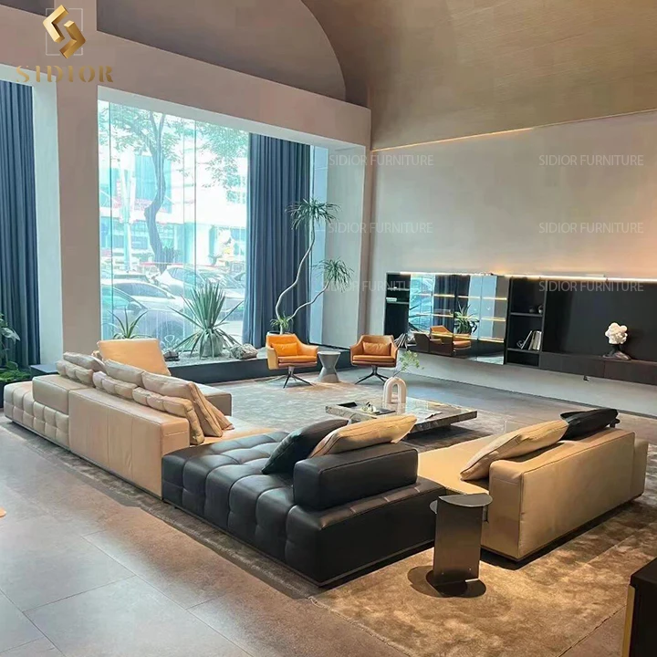 Interior Sofa Italian Furniture Set Modern Sofa Luxury 7 9 12 Seater Modular L Shaped Couch Corner Sectional Leather Sofa