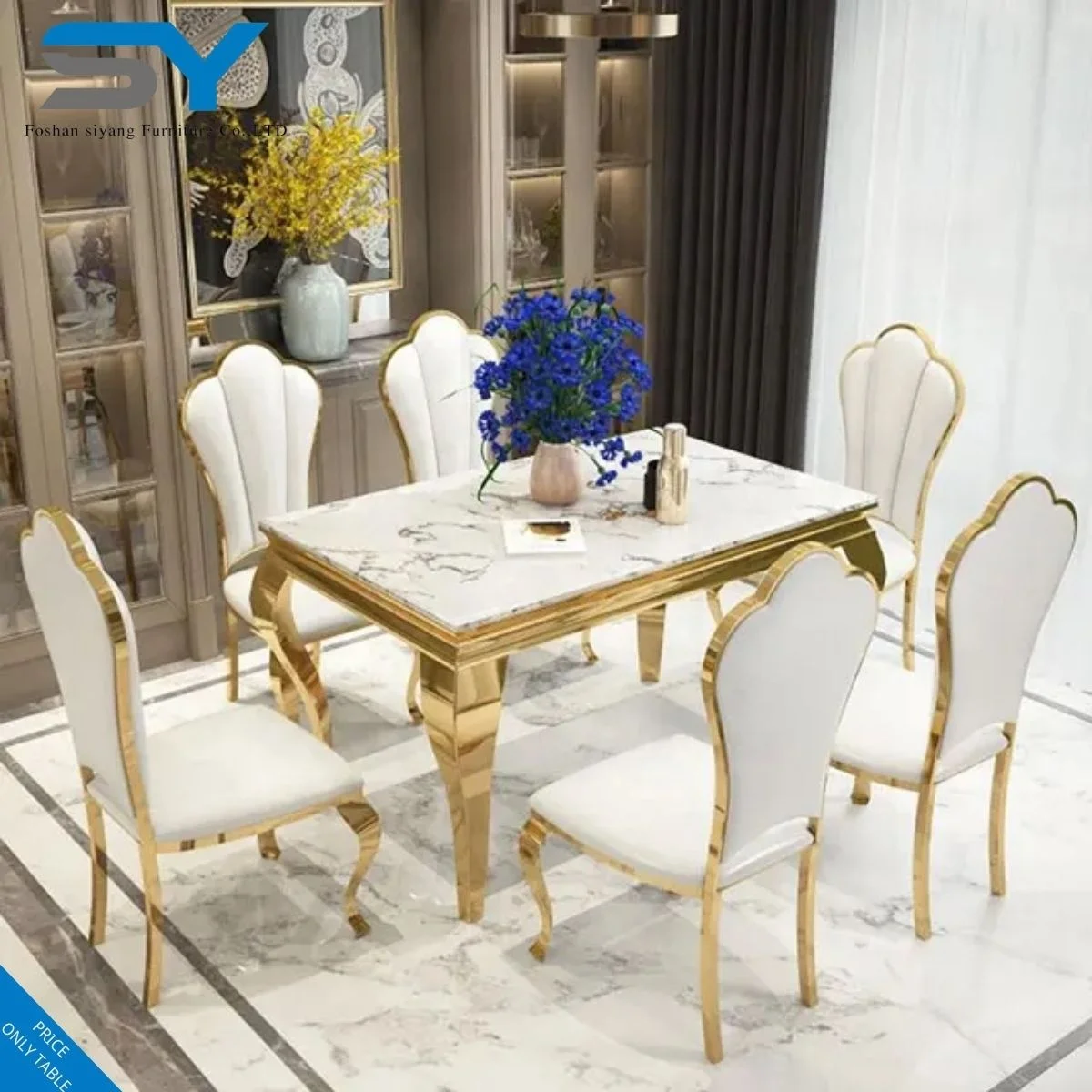 Hot Sale Marble Top Stainless Steel Dining Table For Round Dining Table Set Dining Room Furniture