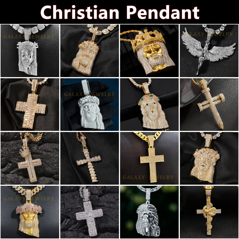 Hip Hop Jewelry White Gold Plated Jesus Cross Pendant Silver Baguette Vvs Moissanite Cross Pendants Gold Cross Pendant For Men