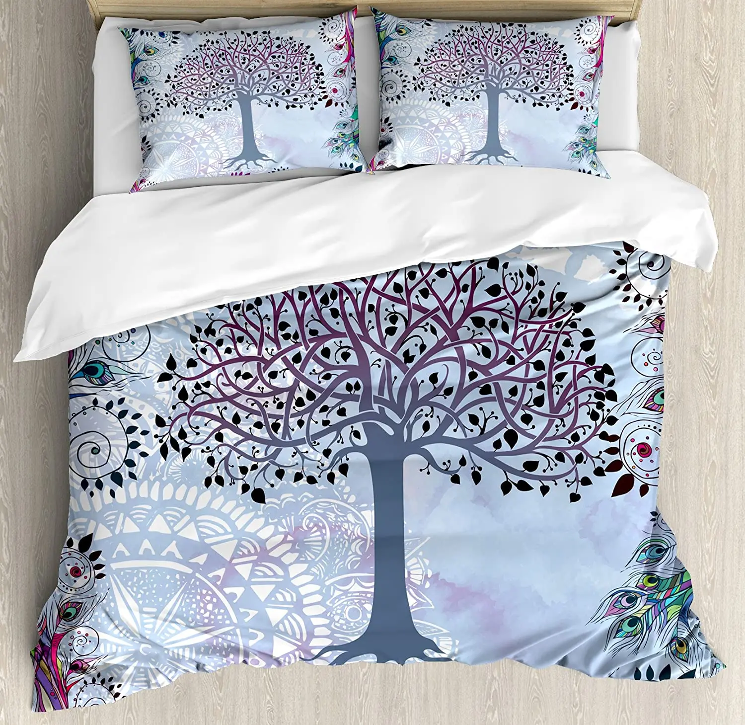 Spring Tree of Life Woods with Blooming Flower and Butterfly Flying Romance Nature Duvet Cover Set Bedding Set