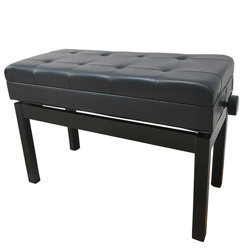 Classical Double Piano Stool Duet Keyboard Bench Storage Wide Seat Faux Leather Black Piano Stool Bench