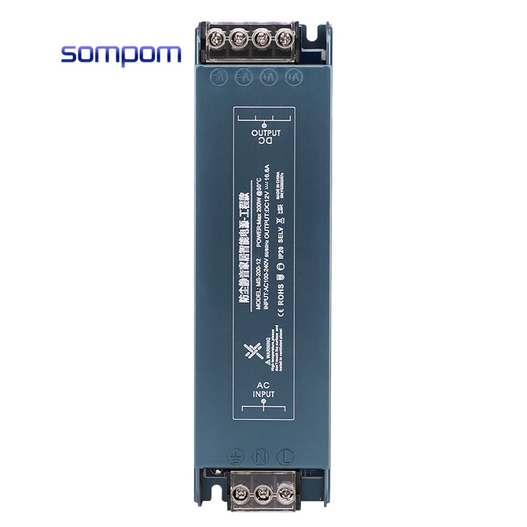 SOMPOM импульсный источник питания 12 В/24 В 200 Вт IP20 DC ультратонкий и тонкий с CE ROHS для светодиодной ленты освещения Оловянная