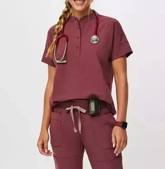 OEM Factory Custom Rayon Unisex Scrubs Neutral White Hospital Medical Uniforms Burnt Orange Jogger featuring Custom Collar