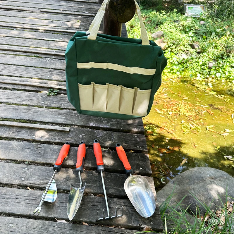 removable portable chair folding outdoor garden chairs with storage bag garden tools bag  hoe shovel rake hand saw shear pruning