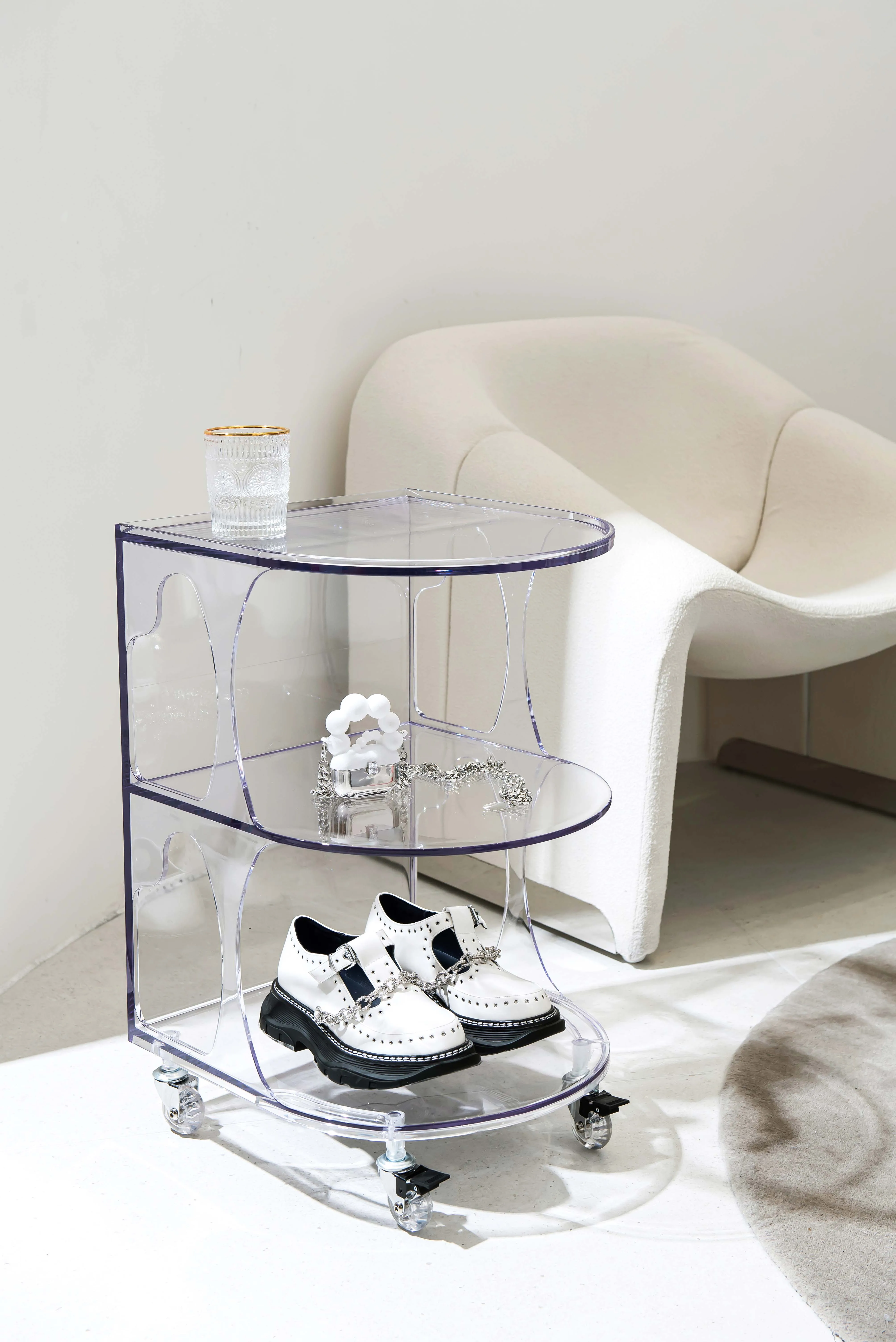 High quality personalized 2 layer simple PC plastic coffee side table end table coffee table modern for living room with wheel