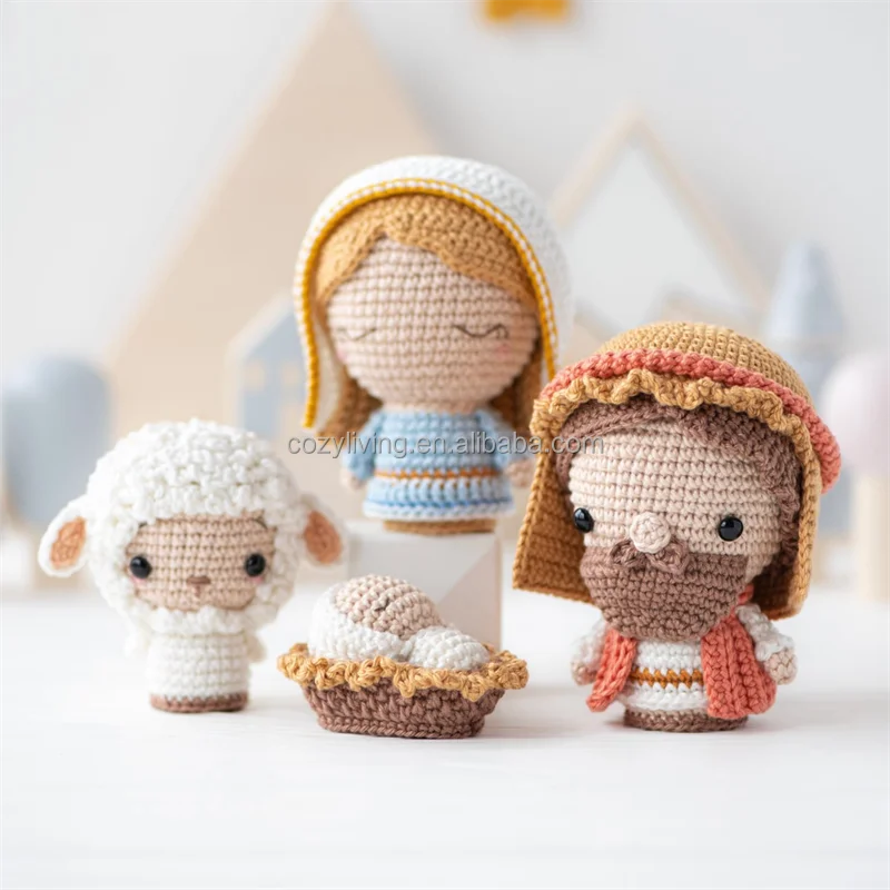 Unisex Crochet Nativity Scene DIY Set Mini Amigurumi Mary Baby Jesus Sheep Christmas Crochet Pattern AradiyaToys Cotton Material