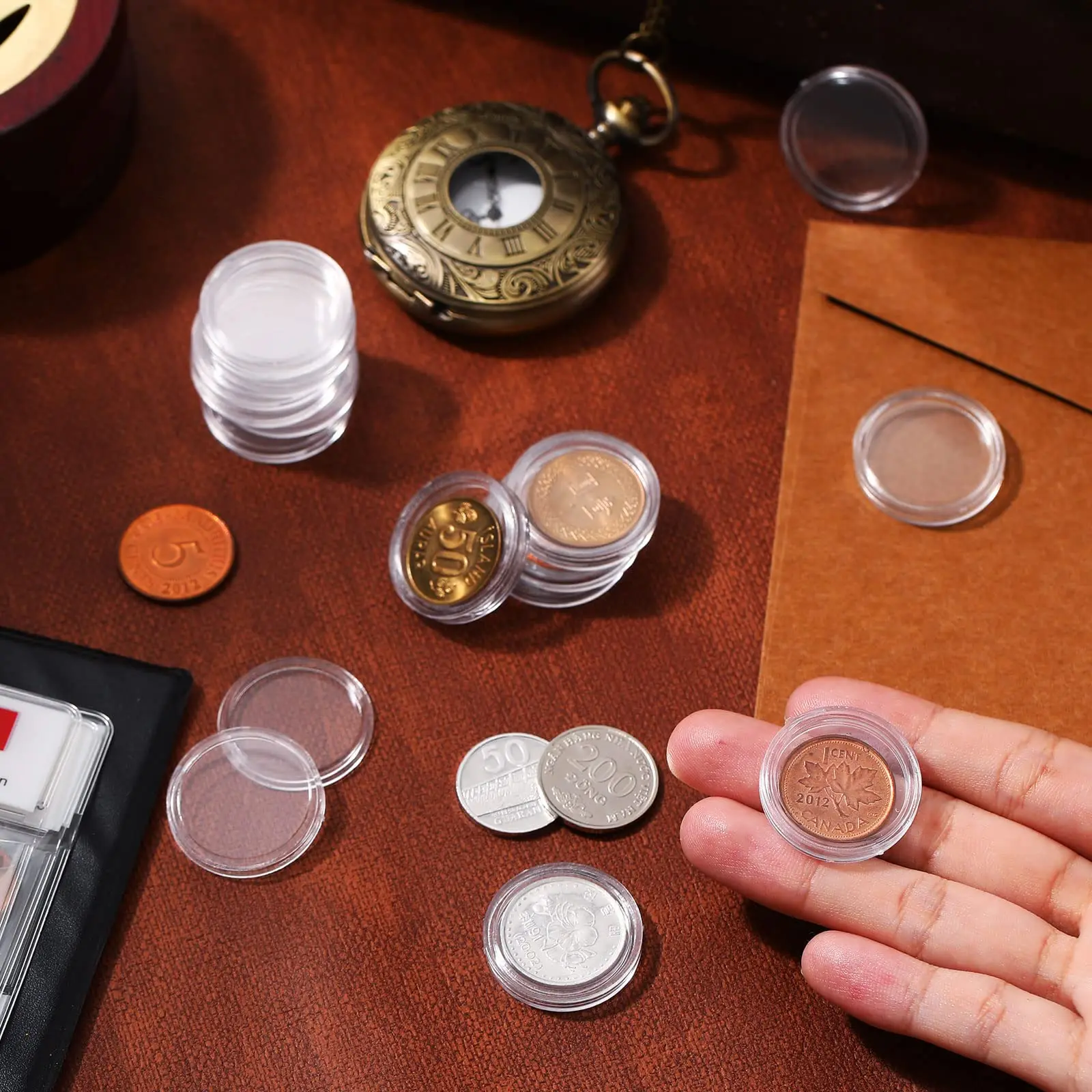 HCT-21mm Coin Holder 100 Pcs Clear Round Commemorative Coin Capsules Plastic Coin Container Case For Silver Bar Collection