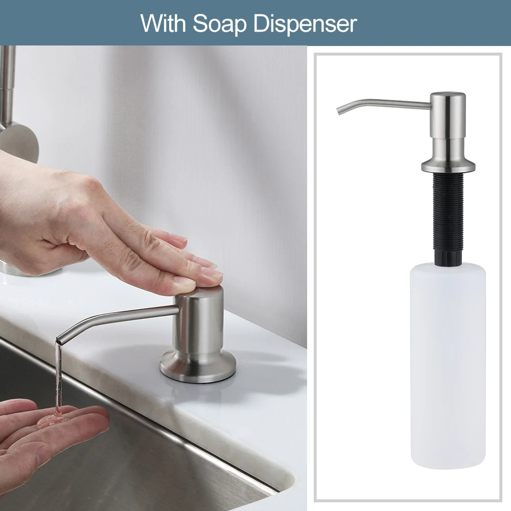 Modern Kitchen Faucet for RV Bar Sink, Durable Stainless Steel Kitchen Faucet with Soap Dispenser