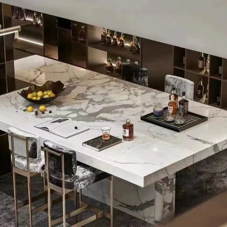 artificial stone faux Calacatta white marble quartz slabs for coffee table countertop