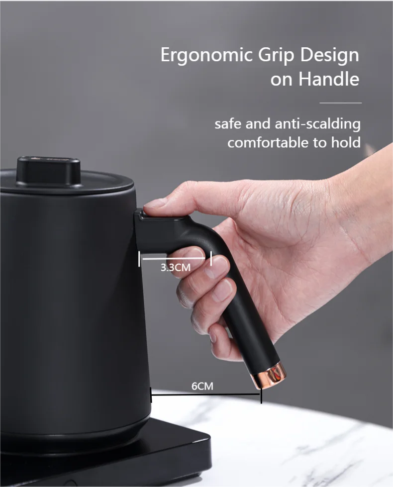 zeroHero Black 600ml Tea Coffee Pour Over Pot Stainless Steel Temperature Control Electric Gooseneck Kettle