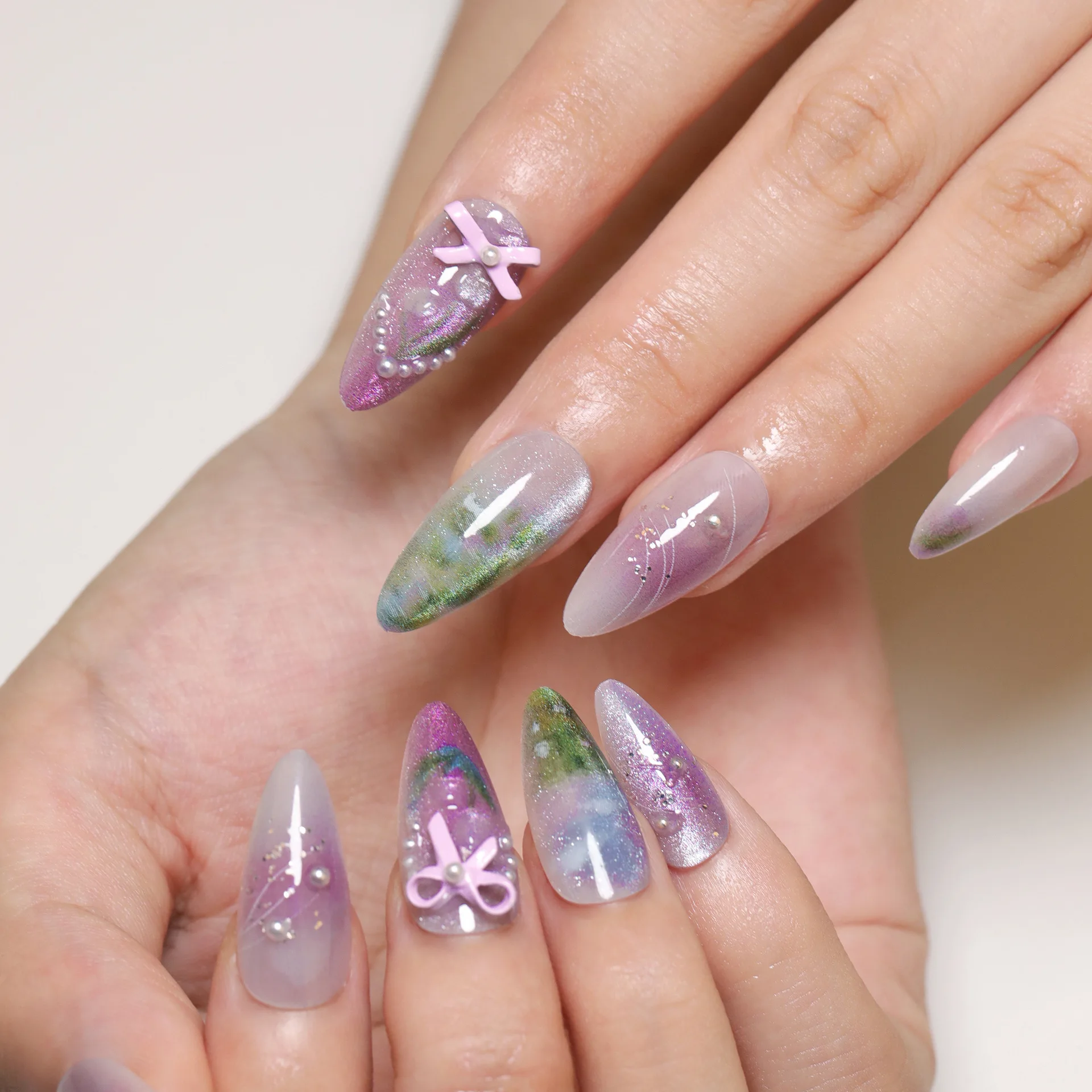 Hot Artificial Almond Nails Medium Press on Nails Shell Custom Medium Stiletto French 24pcs/Box Nail Tips