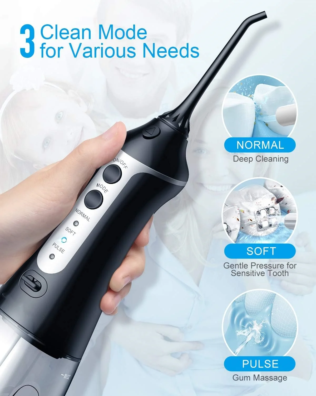 USB Rechargeable 300ML Portable Cordless Water Flosser IPX7 Waterproof Mini Dental Flosser 3-Mode Teeth Care Home Car Electric