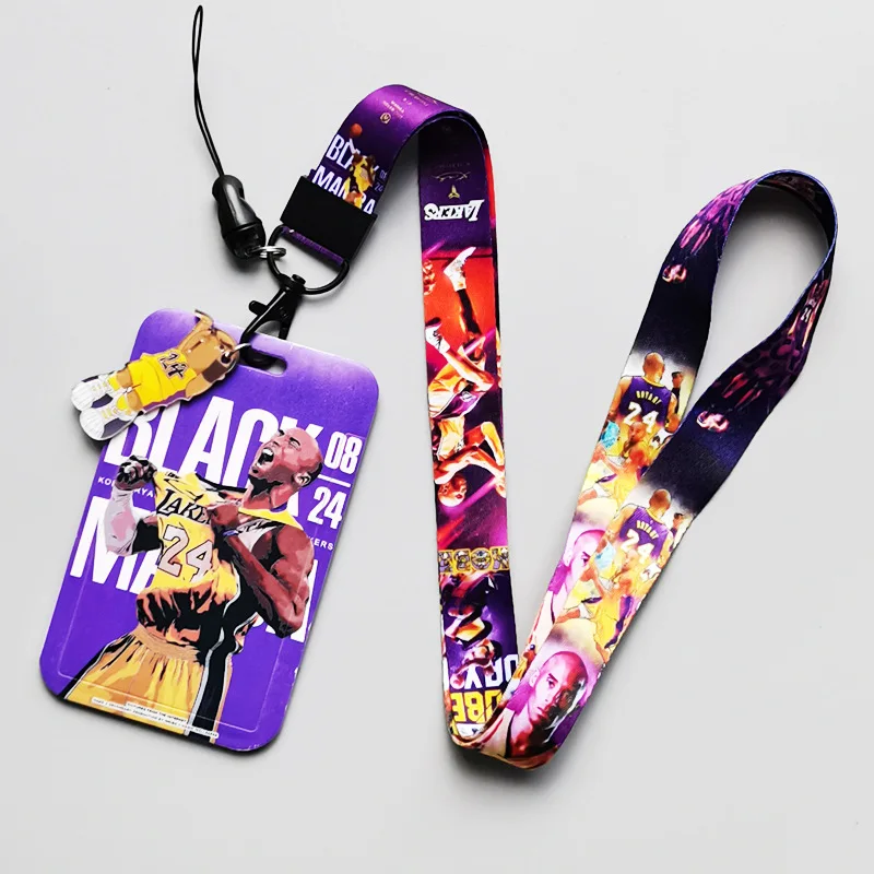 Hot Sale Fashion Basketball Kobe Number 24 Lakers Card Holder Campus Student ID Name Badge Card Case Cover Gift Neck Lanyards