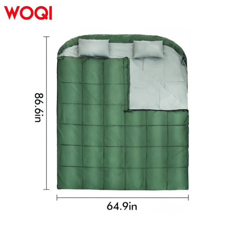WOQI Comfortable Two-Person Sleeping Bag for All Seasons for Cold & Warm Weather Camping Hiking Backpacking